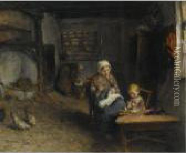 Mother's Little Helper Oil Painting - Bernardus Johannes Blommers
