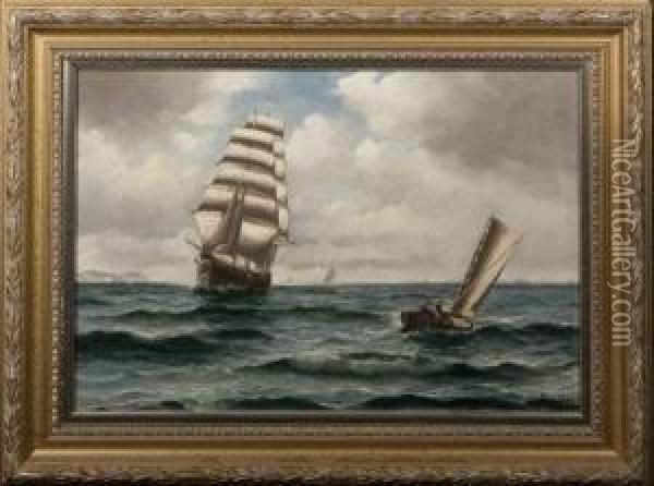 Bille, Danish Tall Ship Off Th Oil Painting - Vilhelm Bille
