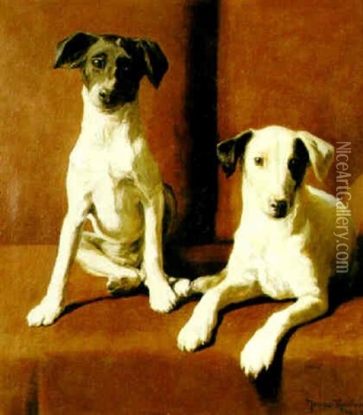 Interior Med Tva Terrier Oil Painting - Johan Fredrik Krouthen