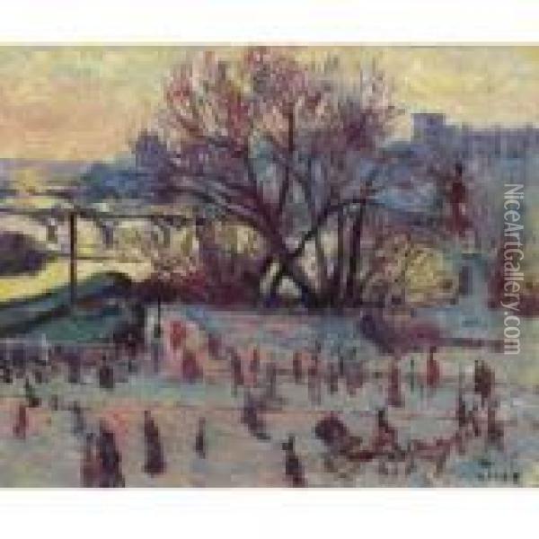 La Seine, Vue De L'atelier De Pissarro Oil Painting - Maximilien Luce