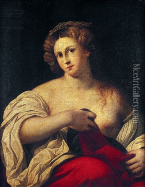 Portrait De Femme A La Draperie Rouge Oil Painting - Jacopo Palma il Vecchio