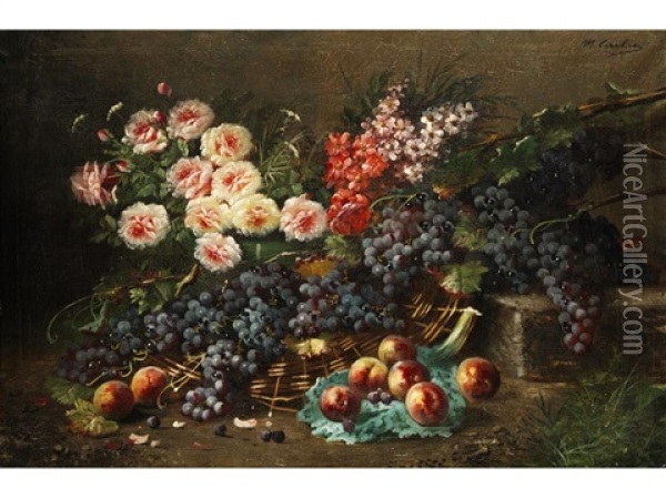 Grosses Stilleben Mit Fruchten Und Blumen Oil Painting - Modeste (Max) Carlier