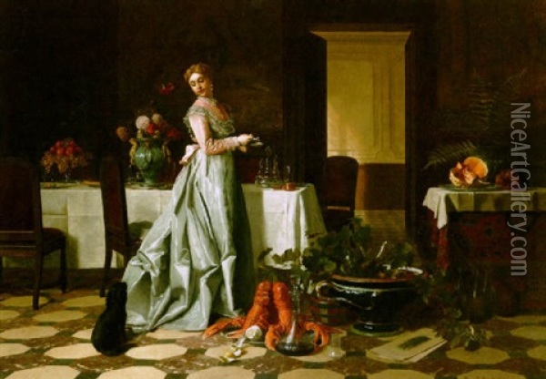 Preparing For The Banquet Oil Painting - David Emile Joseph de Noter