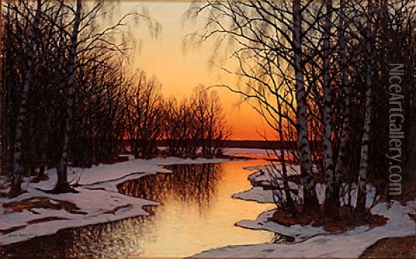 Vinterlandskap Med Bjorkar Oil Painting - Edvard Rosenberg