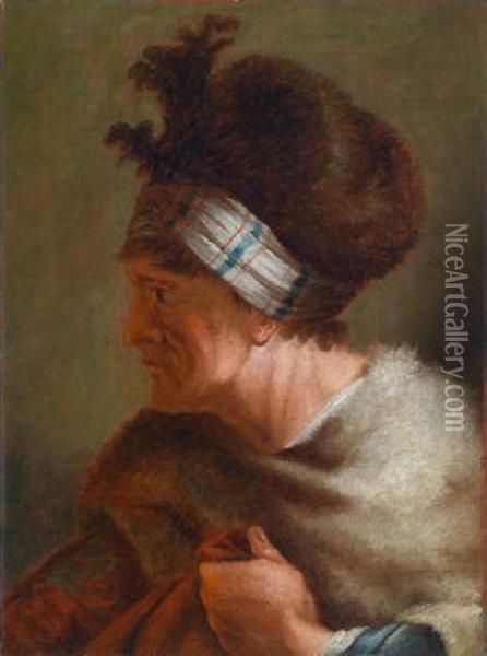Studie Einer Alten Frau Mit Pelzmutze Oil Painting - Pietro Bellotti