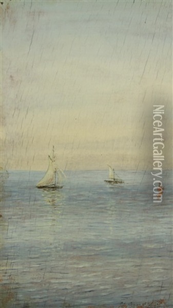 Sailboats At Sea Oil Painting - Nikolai Nikanorovich Dubovskoy