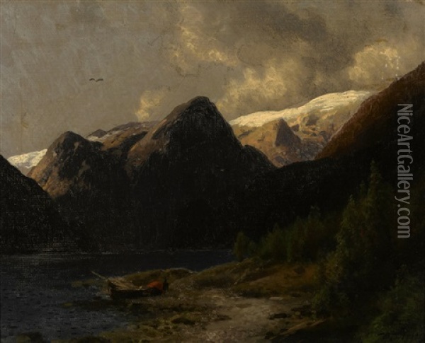 Mountain Lake Oil Painting - Hermann Herzog