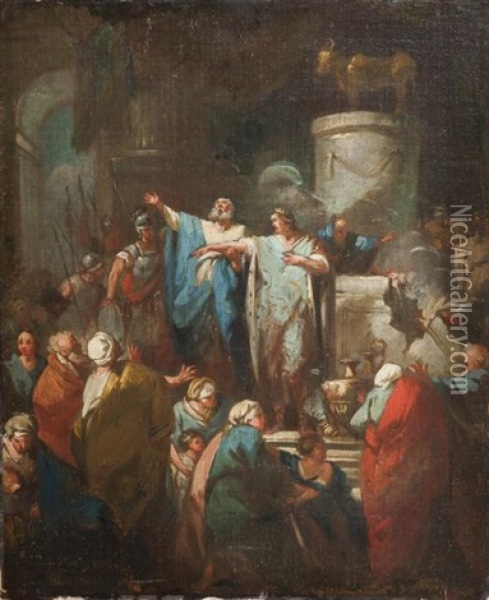 L'adoration Du Veau D'or Oil Painting - Giovanni Antonio Pellegrini