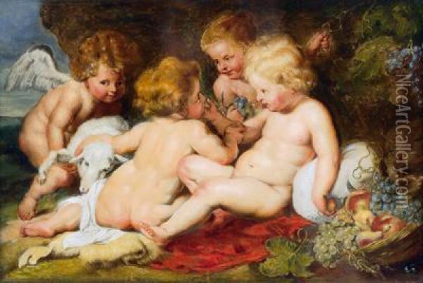 Christuskind Mit Dem Heiligen Johannes Und Zwei Engeln Oil Painting - Marie Schoffmann