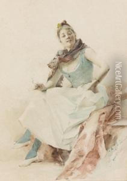 Bildnis Einer Sitzenden Jungen Dame. Oil Painting - Auguste Emile Pinchart