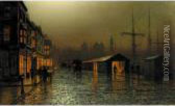 Hull Docks By Night Oil Painting - Arthur E. Grimshaw