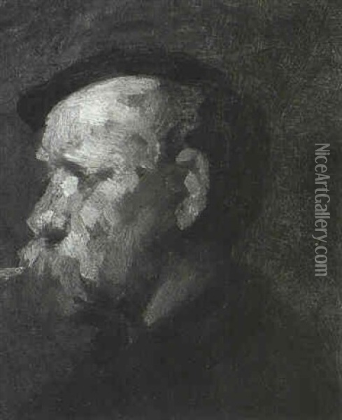Profile Portrait Bust Of A Man With Pipe Oil Painting - William Merritt Chase