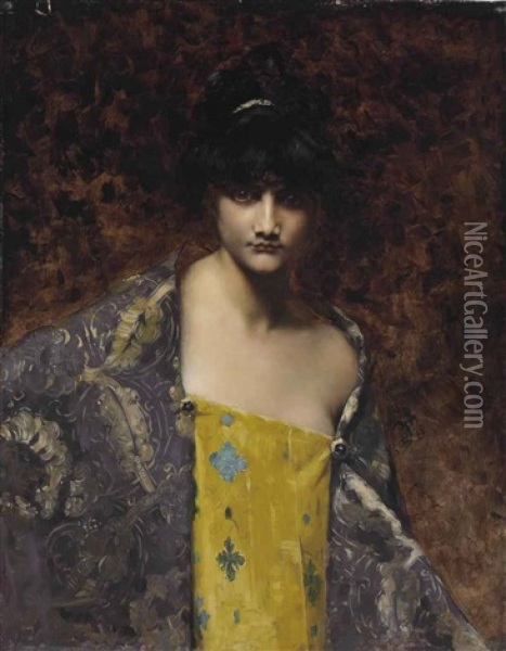 A Dark-haired Beauty Oil Painting - Juana Romani