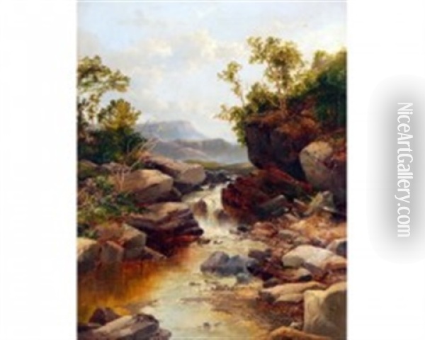 River Landscape With Waterfall Oil Painting - John Brandon Smith