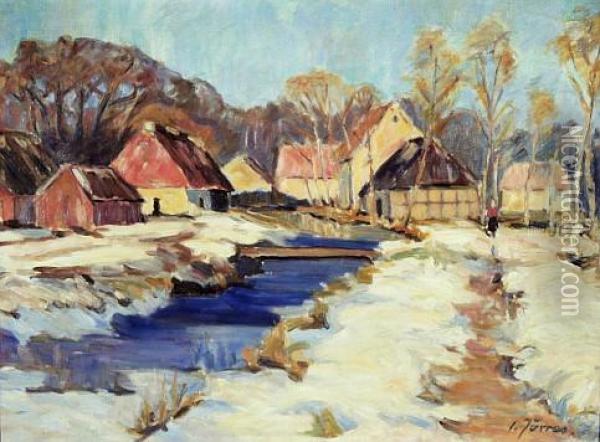 Bauernhauserin Winterlicher Landschaft An Der Worpe Oil Painting - Carl Jorres