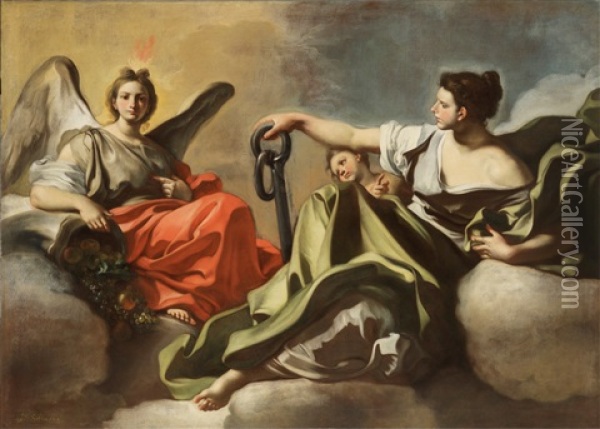 A) Susanna E I Vecchi; B) Rebecca Al Pozzo Oil Painting - Francesco Solimena
