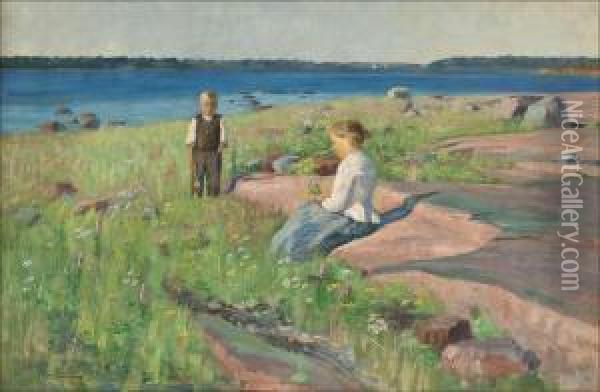Kesapaiva Ahvenanmaalla. Oil Painting - Hanna Ronnberg