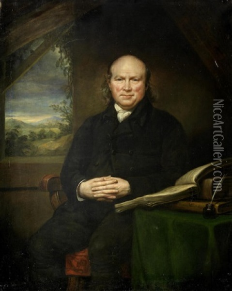 Portrait Of Dr. Thaddeus Connellan, Three-quarter-length, Seated With A Book, Before A Window Oil Painting - James (Thomas J.) Northcote