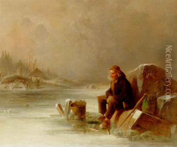 Vinterfiske Oil Painting - Anders Gustav Koskull