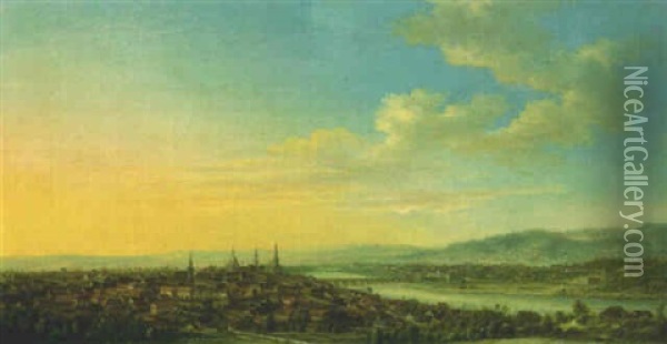 A Panoramic View Of Dresden Oil Painting - Johann Friedrich Thiele