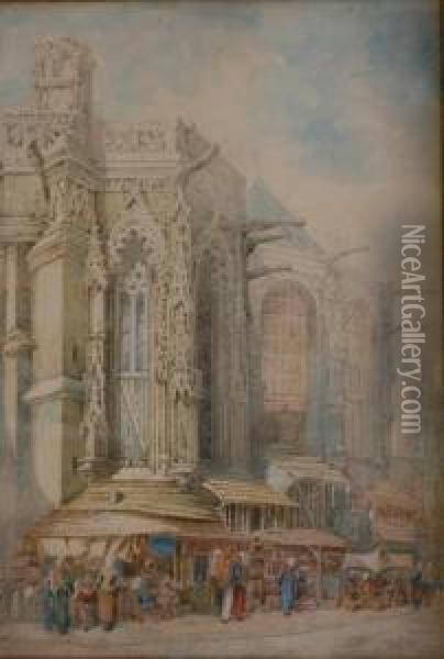 Caen,vieux Marche Pres De L'eglise Saint Sauveur Oil Painting - Egron Sellif Lundgren