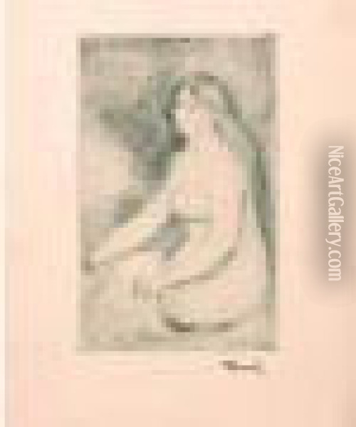 Baigneuse Assise. (d. 11) 220 X 138. Oil Painting - Pierre Auguste Renoir