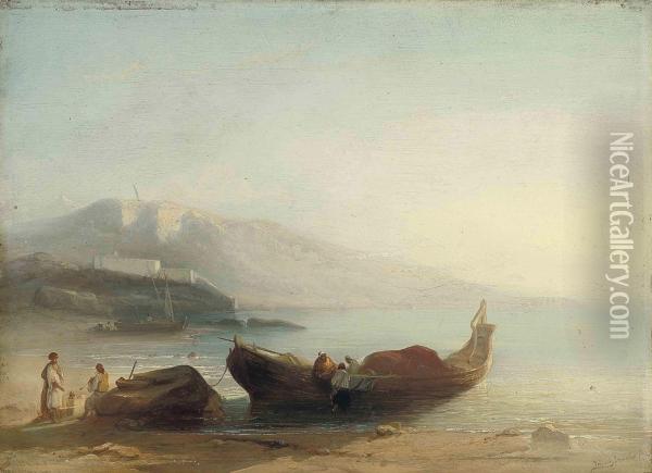 North African Fishermen On The Shore Oil Painting - Jacobus Jacobs