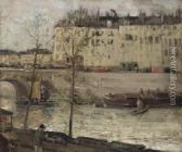 Boats On The Seine, Paris Oil Painting - Alexander Jamieson