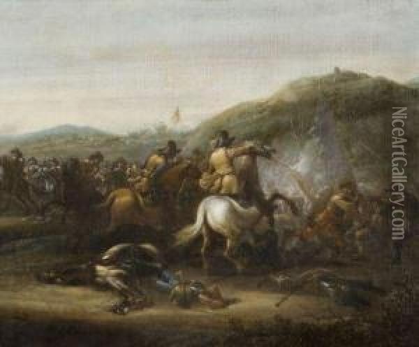 Choc De Cavalerie Oil Painting - Abraham van der Hoef