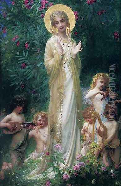 The Virgin in Paradise Oil Painting - Antoine Auguste Ernest Hebert