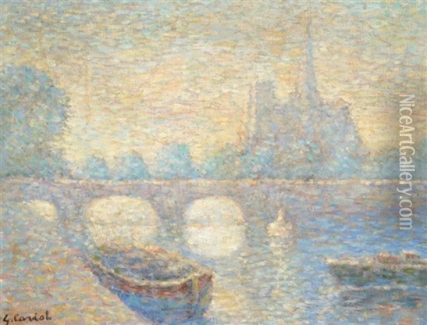 La Seine Et Notre Dame De Paris Oil Painting - Gustave Camille Gaston Cariot