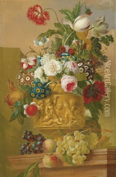 Stillleben Mit Blumen Und Fruchten Oil Painting - Willem van Leen