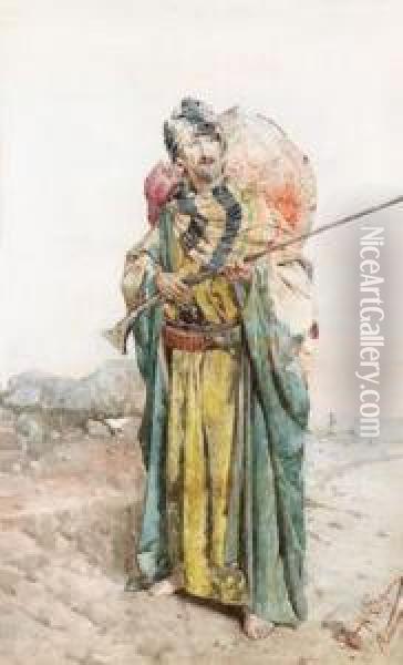 Maurischer Krieger Mitflinte Und Rotem Schild Oil Painting - Giovanni Signorini