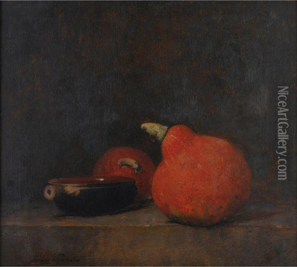 Still Life With Gourds And Bowl Oil Painting - Emil Carlsen
