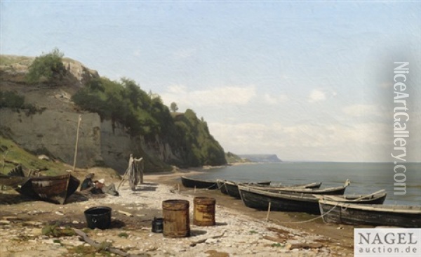 Kustenlandschaft Mit Fischerbooten Oil Painting - Eugen Gustav Duecker