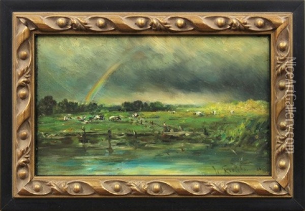 Landscape With Rainbow And Cattle Oil Painting - Willem Roelofs