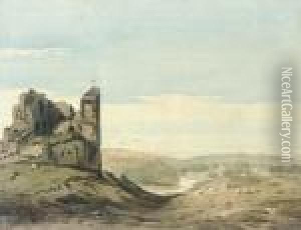 Knaresborough Castle, Yorkshire Oil Painting - John Varley