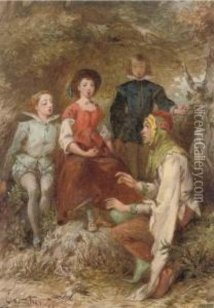 A Court Jester With A Captive Audience Oil Painting - Charles Cattermole