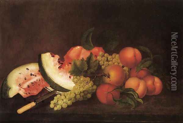 Still Life with Grapes, Watermelon, and Peaches Oil Painting - Rubens Peale