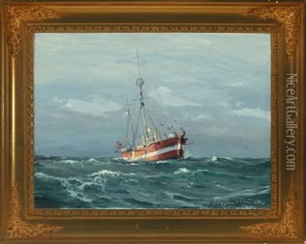 Lightship, Gilleje Flak Oil Painting - Christian Benjamin Olsen