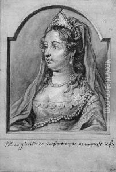 Portrait Of Marguerite Of Constantinople, Countess Of Flanders,bust-length, Turned To The Left Oil Painting - Johannes Meyssens