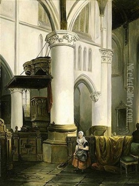 Grand Nettoyage A L'eglise De Delft Oil Painting - Jules Victor Genisson