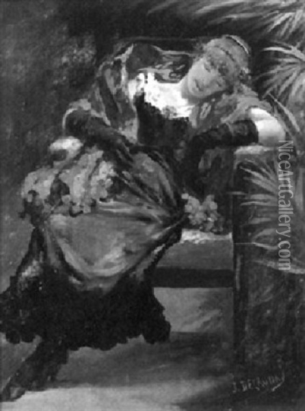 Schlafende Dame Im Sessel Oil Painting - Jules Elie Delaunay