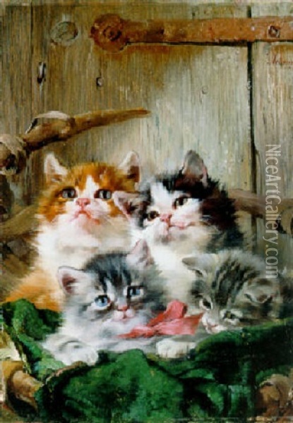 Vier Katzchen In Einem Korb Oil Painting - Julius Adam the Younger