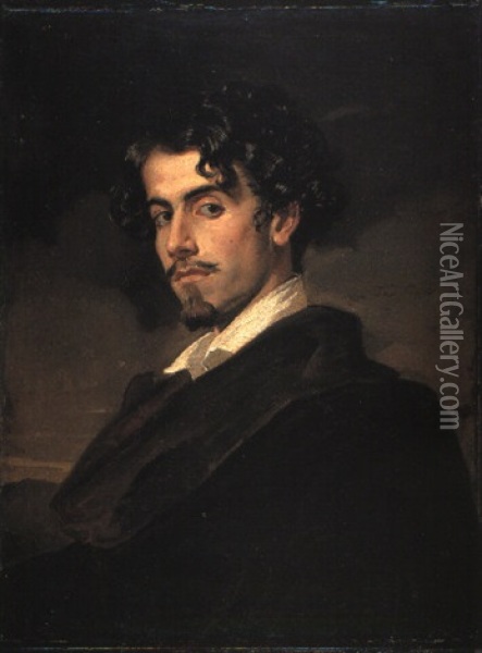 Retrato De Gustavo Adolfo B,cquer Oil Painting - Valeriano (Valerio) Dominguez Becquer
