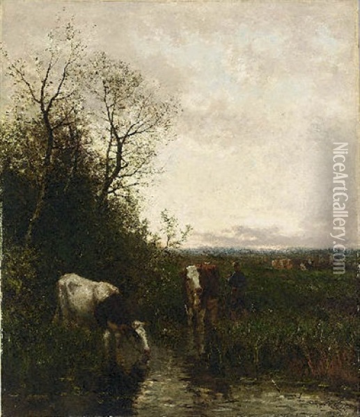 Cows At Pasture Oil Painting - Jan Vrolijk