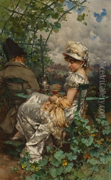 Afternoon Tea In The Garden Oil Painting - Frederik Hendrik Kaemmerer
