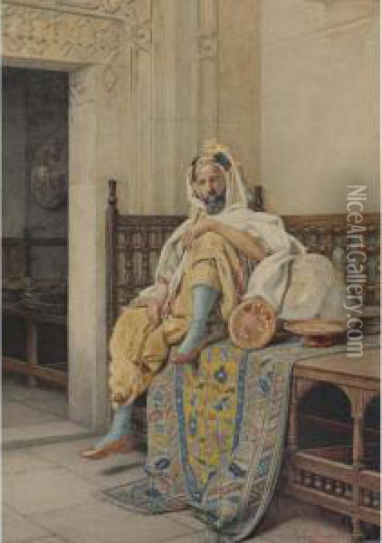 A Pottery Vendor At The Bazaar With His Wares Oil Painting - Guiseppe Signorini