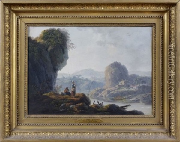 Pecheurs Pres D'une Riviere Avec Des Rochers Oil Painting - Jean Baptiste Pillement