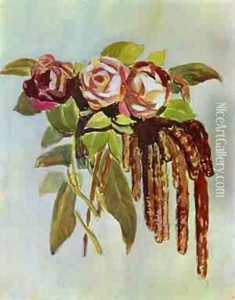 Roses And Catkins 1901-1903 Oil Painting - Viktor Elpidiforovich Borisov-Musatov
